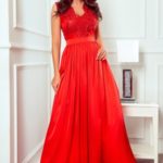 SALLY – Dlouhé červené dámské šaty s vyšívaným dekoltem 256-3