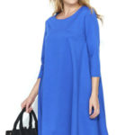 Dámské šaty na denní nošení ve volném střihu středně dlouhé modré – Modrá – Makadamia