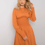 RUE PARIS Tmavě oranžové šaty s dlouhými rukávy
