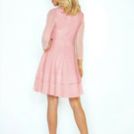 Dámské společenské šaty s dlouhým rukávem ze síťoviny růžové – Růžová / XL – Numoco