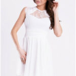 Dámské společenské šaty s rozšířenou sukní EMAMODA bílé – Bílá / S – YNS