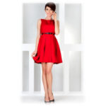 Dámské společenské šaty FOLD se sklady a páskem středně dlouhé červené – Červená – Numoco