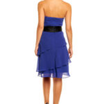 Společenské šaty korzetové značkové MAYAADI s mašlí a sukní s volány modré – Modrá – MAYAADI