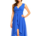 Dámské společenské šaty MAYAADI šifonové s asymetrickou sukní modré – Modrá / S – MAYAADI