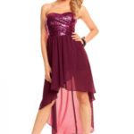 Dámské společenské šaty korzetové MAYAADI s asymetrickou sukní fialové – Fialová – MAYAADI