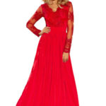 Exkluzivní dámské šaty s výšivkami a dlouhým rukávem dlouhé červené – Červená – Numoco