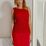 Červené elegantní šaty s krajkovým vrškem