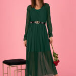 Mariedam Tmavě zelené šaty + pásek GRAETIS! – Merribel